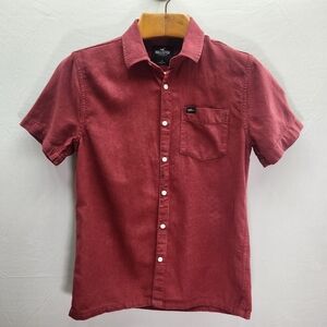 Hollister Men's Burgundy Short Sleeve 100% Cotton Shirt